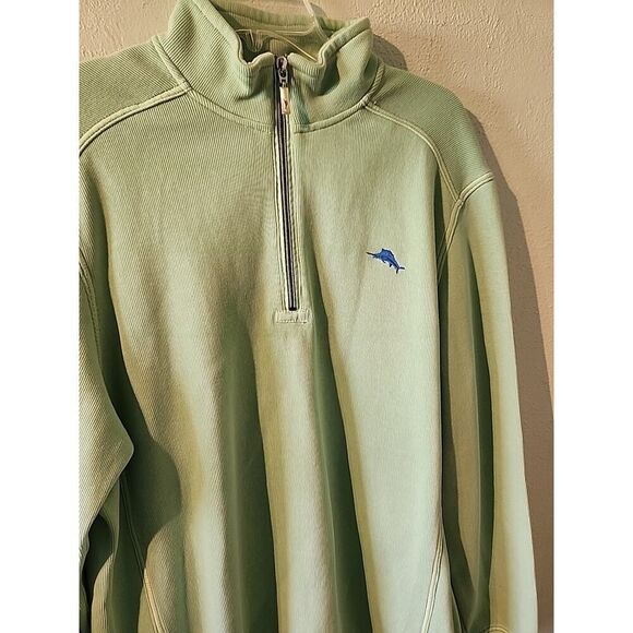 Tommy Bahama Relax 1/4 Zip Pullover Mens M Green LONGSleeve Sweater 100% Cotton - Picture 2 of 7